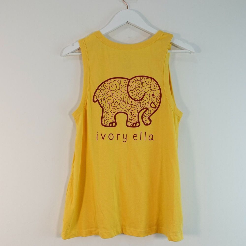 Organic Cotton Tank Top Women XS Yellow Paisley Elephant Shirt IVORY ELLA Summer